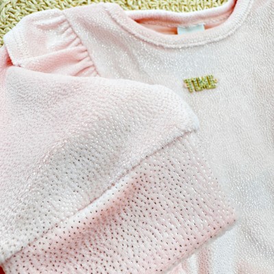 Conj. Blusa Manga Longa e Calça em Plush Foil com Brilhos Time - Rose